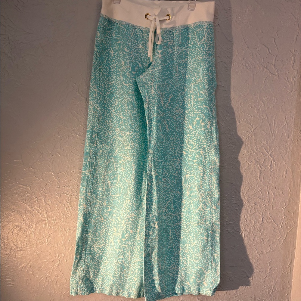 Turquoise and White Wide-Leg Pants
